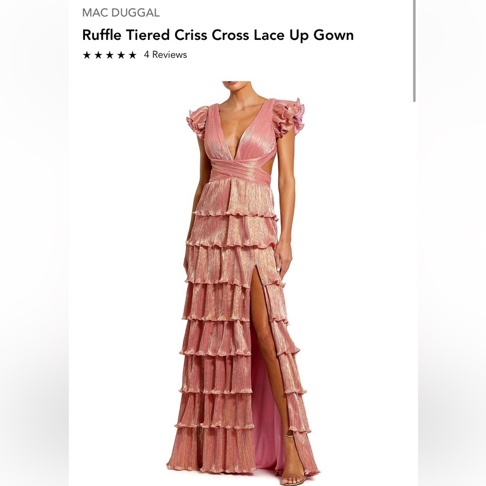 Mac Duggal Ruffle Tiered Criss Cross Lace Up Gown